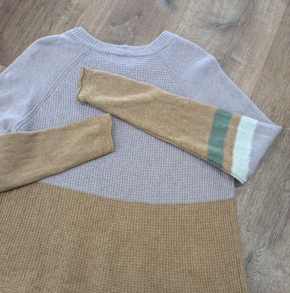 Madewell Colorblock Sweater in Tan, Cream, and Green